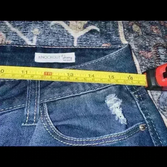 Kensie Jeans Distressed Mid-Rise Knockout  Skinny Ankle Jeans Blue Women 12/32 - Picture 4 of 5